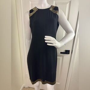 Primadiva Elegant Black and Gold Women's Dress Size L. D36